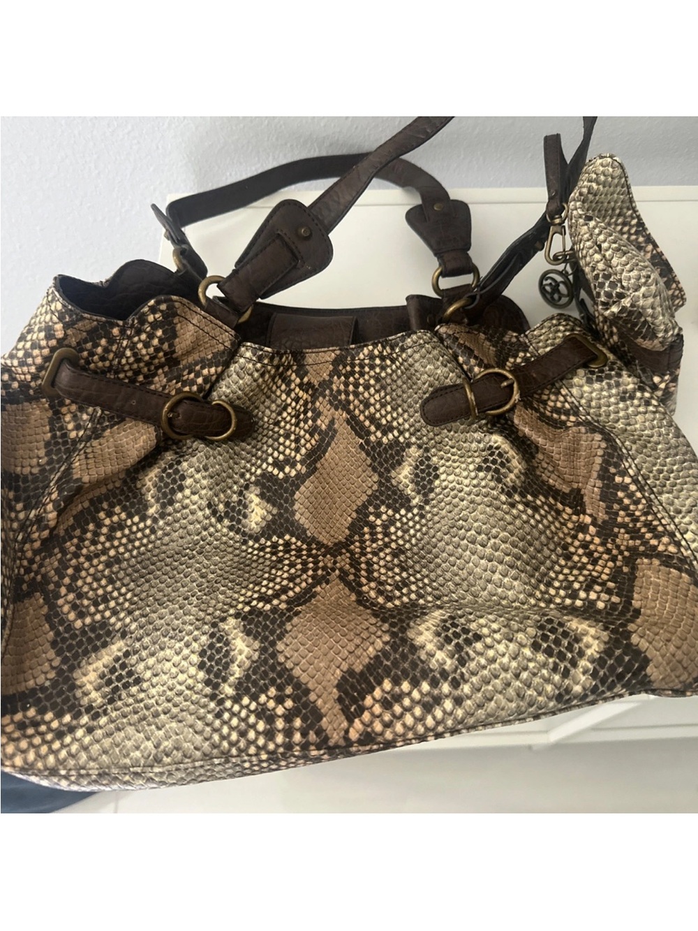 Jessica Simpson Brown and Tan Python-Print Shoulder Bag